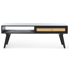 Manhattan Coffee Table Mango Wood & Cane in Black with 1 Drawer