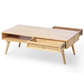 Manhattan Coffee Table Mango Wood & Cane in Natural with 1 Drawer