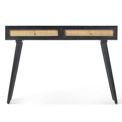 Manhattan Console Table Mango Wood & Cane in Black with 2 Drawers