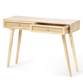 Manhattan Console Table Mango Wood & Cane in Natural with 2 Drawers