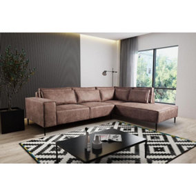 Manhattan Corner fabric Brown Sofa set - Foam Seats - wooden feet - Right hand