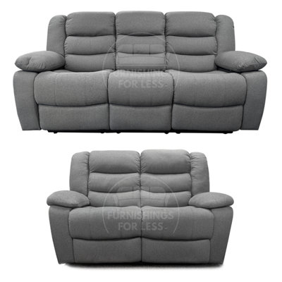 Manhattan Grey Fabric Sofa Suite Manual Reclining Sofa Set 3 + 2 Seater ...