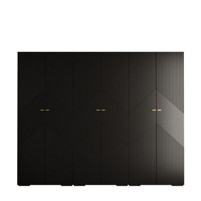 Manhattan II Modern Spacious Hinged Door Wardrobe W3000mm H2370mm D470mm - Sleek Black, 6 Doors, 30 Shelves