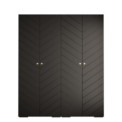 Manhattan IV Modern Spacious Black Hinged Door Wardrobe W2000mm H2370mm D470mm - 4 Doors, 20 Shelves