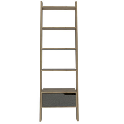 Manhattan ladder bookcase, bleached pine & stone effect