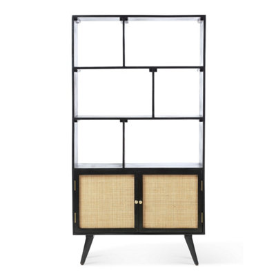 Manhattan Large Mango Wood Bookcase in Black (H160cm x W85cm x D40cm)