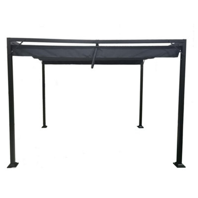 Manhattan Metal Pergola Modern Garden Gazebo with Retractable Roof - Grey