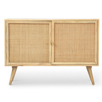 Manhattan Sideboard 2 Door Mango Wood & Cane Webbing in Natural H70cm x W100cm x D40cm