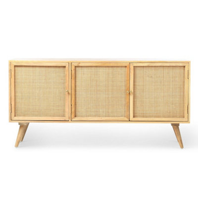 Manhattan Sideboard 3 Door Mango Wood & Cane Webbing in Natural H70cm x W145cm x D45cm