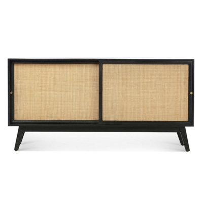 Manhattan Sideboard with Sliding Doors Mango Wood in Black (H75cm x W150cm x D45cm)