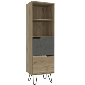 Manhattan tall bookcase with 2 doors, bleached pine & stone effect