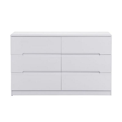 Manhattan Wide High Gloss Chest Of 6 Drawers In White
