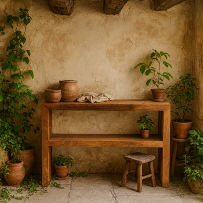 Manila Light Mango Wood Console Table with Shelf, 1180 x 350 x 780 mm