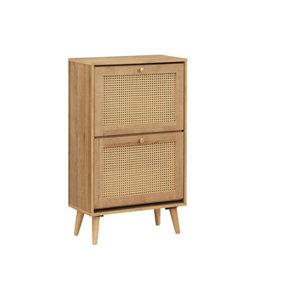 Manila Oak Rattan 2 Door Flip Down Shoe Storage Cabinet Rack Hallway ...