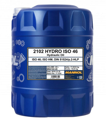 MANNOL Hydraulic Oil 46 Fluid 20L HLP 46 High Grade 20 Litres ISO 46 DIN 51524