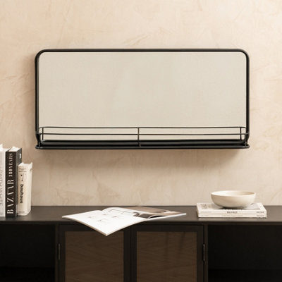 Manom Large Modern Full Length Wall Mirror With Grey Frame - Entryway & Bathroom Rectangular Vanity Wall Mirror With Shelf