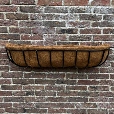 Set Of 2 Manor Garden Black Metal Wall Basket Manger Trough Planters