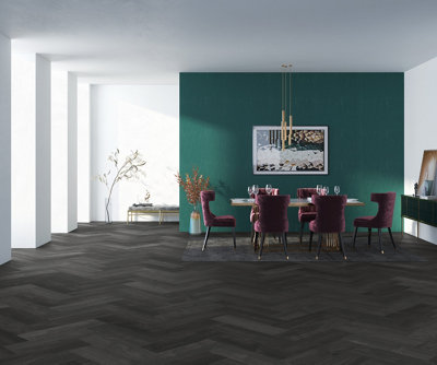 Manor Herringbone Water Resistant Laminate by Remland (Oak Black)