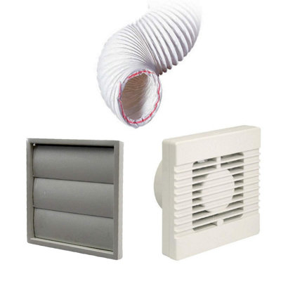 Manrose Extractor Fan Grey Gravity Vent Ducting Kit for Kitchens & Bathrooms