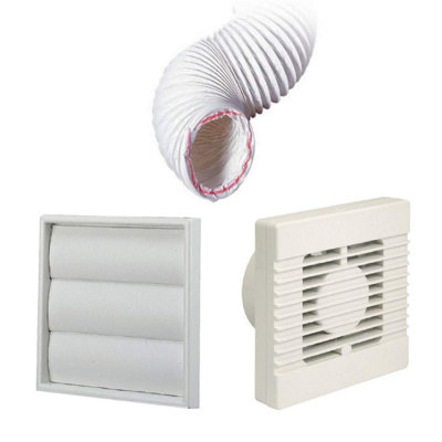 Manrose Extractor Fan White Gravity Vent Ducting Kit for Kitchens & Bathrooms