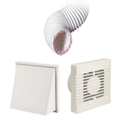 Manrose Extractor Fan White Hooded Air Vent Ducting Kit for Kitchens & Bathrooms