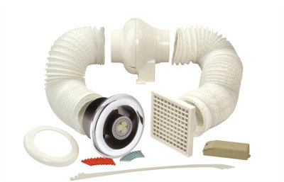 Manrose Extractor Fan with LED Lamp Shower Timer Controlled In-Line Kit 100mm
