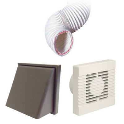 Manrose Extractor Timer Fan Brown Hooded Vent Ducting Kit for Kitchens & Bathrooms