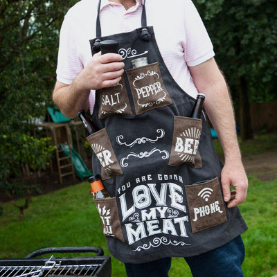 Mans Canvas Apron - Love My Meat