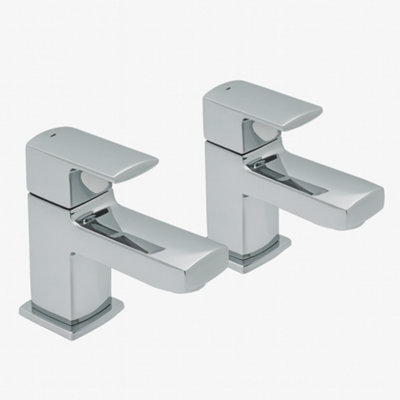 Manta Chrome Basin Tap Pair - Modern Lever Handle Design - Solid Brass Bathroom Pillar Taps