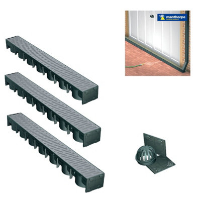 Manthorpe Garage Drainage Channel Pack in Metallic Silver 3 Metres and Accessories