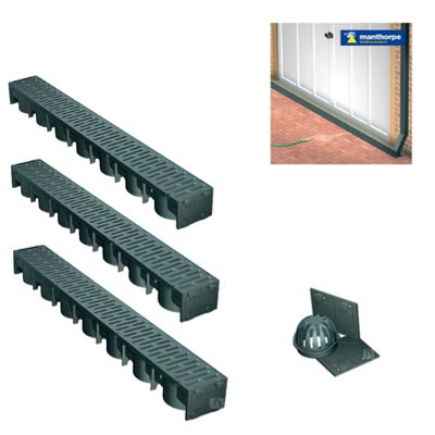Manthorpe Garage Water Drainage Channel Pack in Black 3 Metres and Accessories