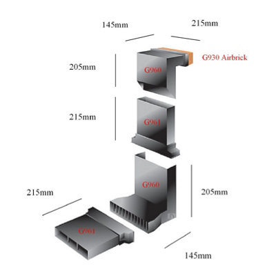 Manthorpe Telescopic Adjustable Underfloor Vent and Extensions No Airbrick
