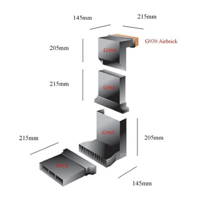 Manthorpe Telescopic Adjustable Underfloor Vent and Extensions Terracotta Airbrick