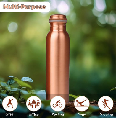 Prura Pure Copper Water Bottle - 32 Oz Leak-Proof Ayurvedic Vessel For Health, Gym & Travel
