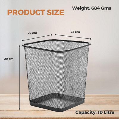 MantraRaj 10L Square Mesh Wastebasket Trash Can Lightweight And Sturdy Pack Of 2 Metal Waste Paper Bin