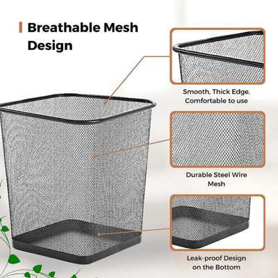 MantraRaj 10L Square Mesh Wastebasket Trash Can Lightweight And Sturdy Pack Of 2 Metal Waste Paper Bin