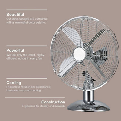 MantraRaj 12 Inch Metal Desk Fan Chrome Electric Fan With 3 Speed & Efficient Balanced Oscillating Fan Air Cooling Table Fan