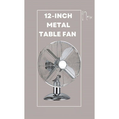 MantraRaj 12 Inch Metal Desk Fan Chrome Electric Fan With 3 Speed & Efficient Balanced Oscillating Fan Air Cooling Table Fan