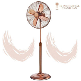 MantraRaj 16" Metal Stand Fan Extendable 3 Speed Oscillating Pedestal Fan Cooling Fan Stand Standing Portable Floor Fan Rose Gold