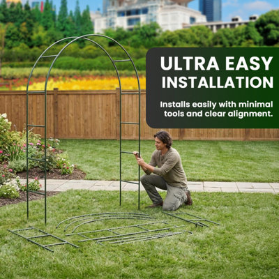 MantraRaj 2.4M Garden Arch Trellis Arched Metal Tubular Frame Climbing ...