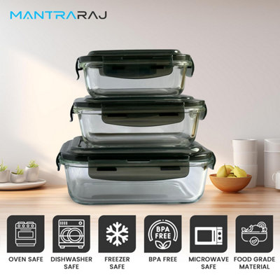 MantraRaj 2 Pack Airtight Glass Food Storage Containers 620ml Plastic ...