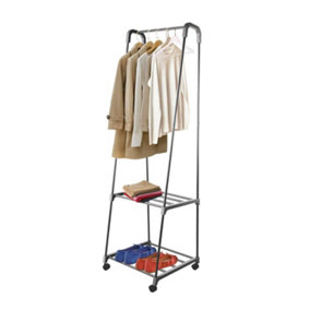 MantraRaj 2 Tier Heavy Duty Clothes Rail Rack Garment Storage Shelves Hanging Display Clothes Rack With Double Layer Shelf (Black)