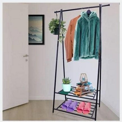 Clothes Rack Heavy Duty Metal Garment Rack with 2-tier Shelves for