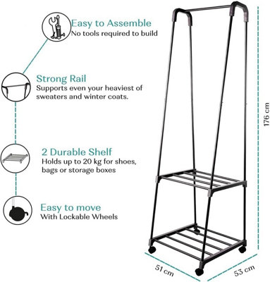 MantraRaj 2 Tier Metal Garment Rack Heavy Duty With 2 Lower Storage Shelves Clothes Rail And Coat Stand Perfect For Hall Bedroom