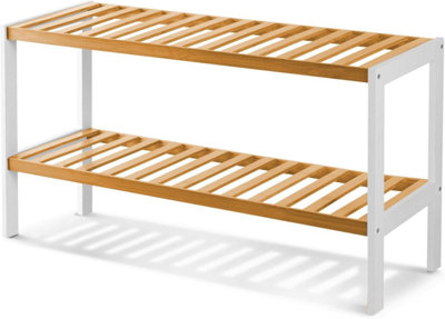 MantraRaj 2 Tier Natural Bamboo Shoe Rack Easy Assembly And Strong Design Shelf Organiser Ideal for Bedroom, Bathroom, Hallway etc