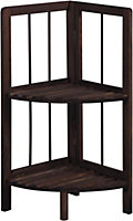 MantraRaj 2 Tier Wooden Corner Shelf Free-Standing Foldable Multipurpose Corner Display Rack Storage Corner Shelving Dark Brown