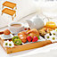MantraRaj 2Pk Bed Tray Table Bamboo Breakfast Trays Bed Serving Table with Folding Legs and Handles