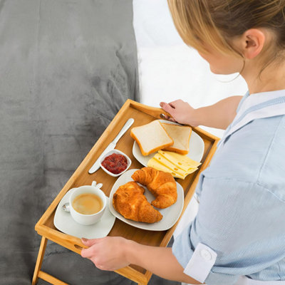 Bed Tray Table With Foldable Legs,breakfast Serving Tray,bamboo