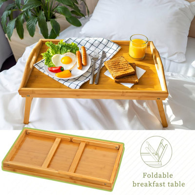 MantraRaj 2Pk Bed Tray Table Bamboo Breakfast Trays Bed Serving