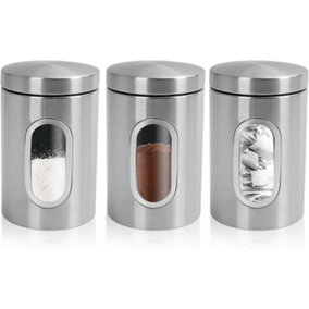 MantraRaj 3 PC Kitchen Canister Set Food Storage Container Set Stainless Steel Storage Jars Coffee Tea Sugar Caddy With Lids
